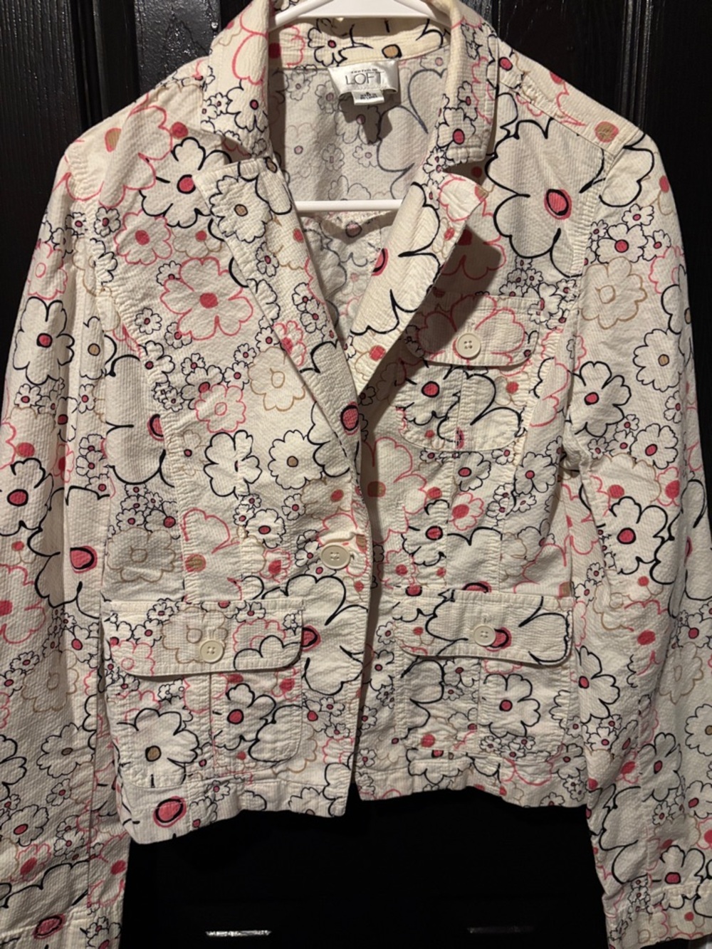 LOFT Cream Floral Blazer with Pink and Black Accents - Picture 3 of 4
